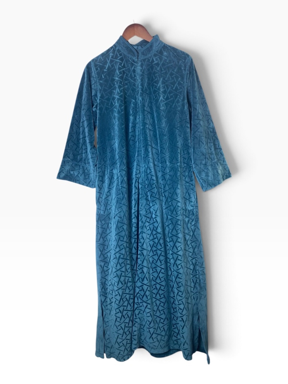 Natori Natori Plush Abstract Zip Caftan Robe Blue Teal Size S